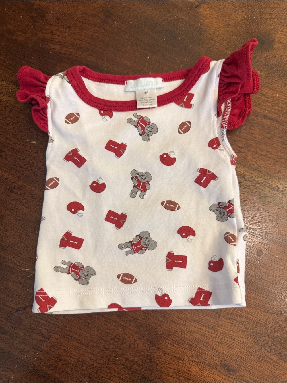 La Luna Girls' Red & White Alabama Elephant Football  Top